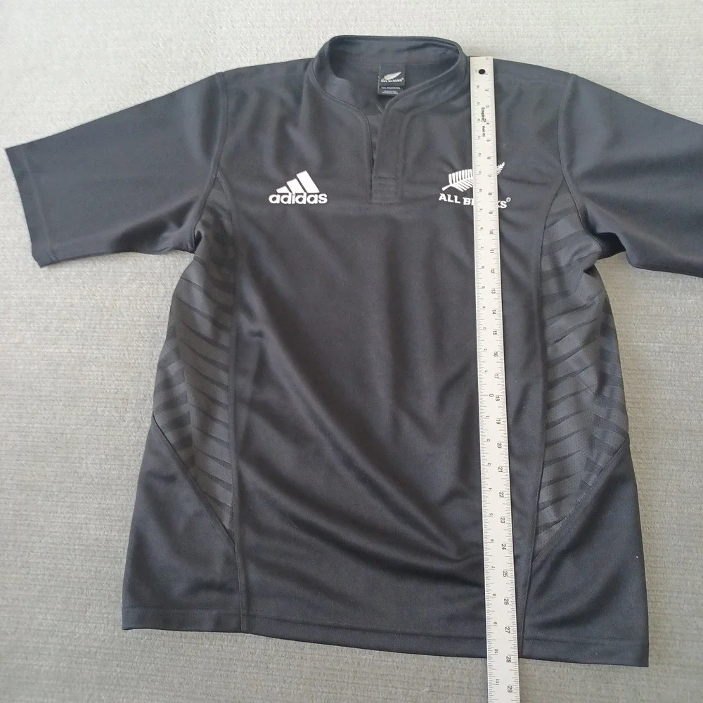 All Blacks New Zealand Adidas Rugby Jersey Men M Black Short Sleeve Stretch 2007